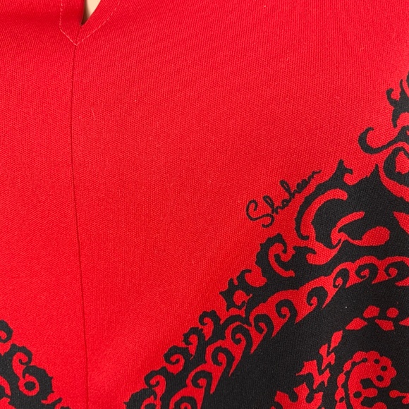 Vintage 70s Miss Shaheen Pant Set Medium Bold Red & Black Tunic Wide Leg Pants - Picture 4 of 13